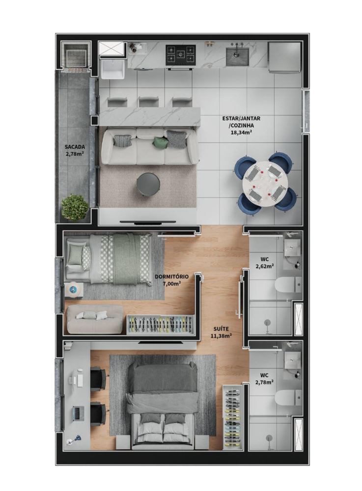 Apartamento à venda com 3 quartos, 68m² - Foto 1