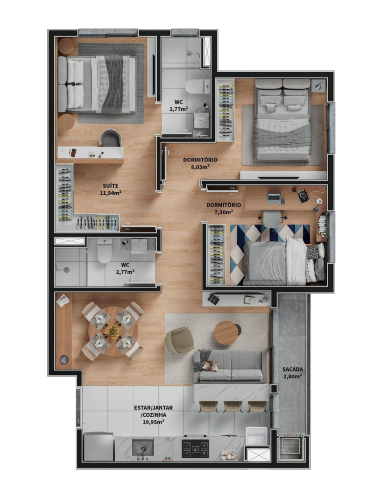 Apartamento à venda com 3 quartos, 68m² - Foto 2
