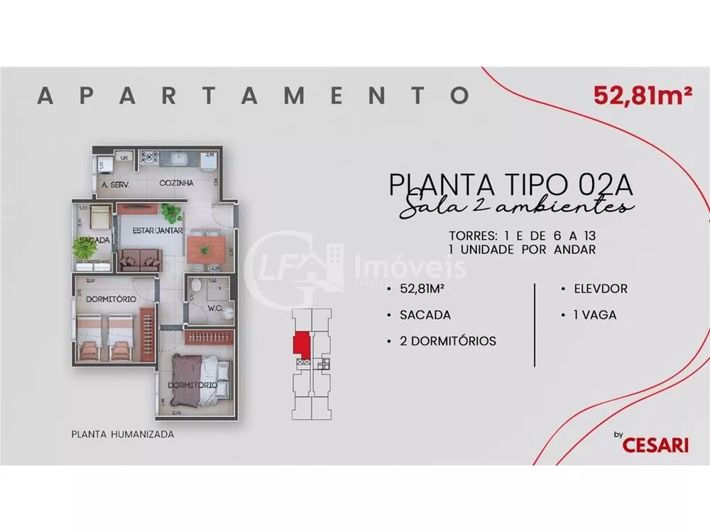 Apartamento, 2 quartos, 53 m² - Foto 1