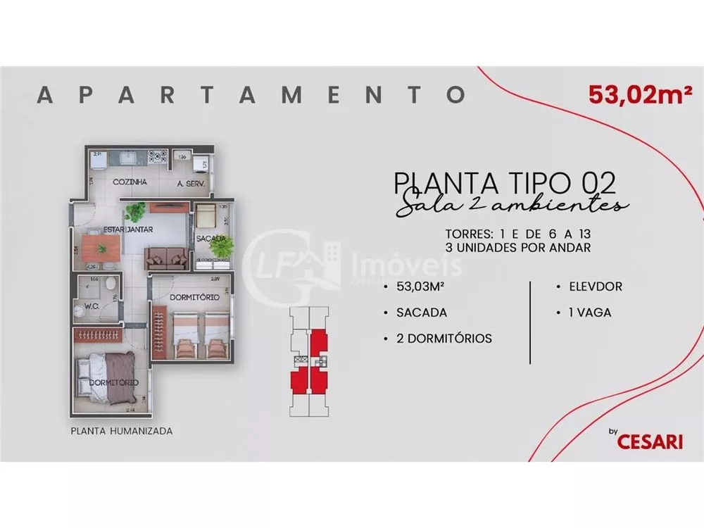 Apartamento, 2 quartos, 53 m² - Foto 2