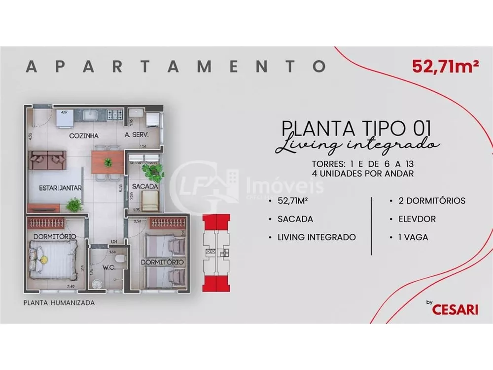 Apartamento, 2 quartos, 53 m² - Foto 3