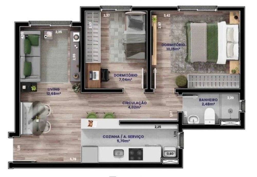 Apartamento à venda com 2 quartos, 49m² - Foto 2