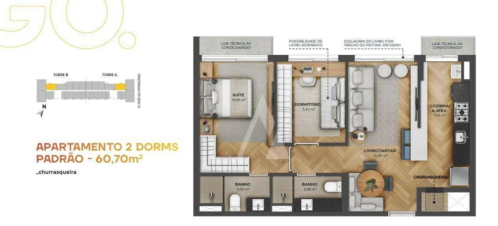 Apartamento, 2 quartos, 60 m² - Foto 2