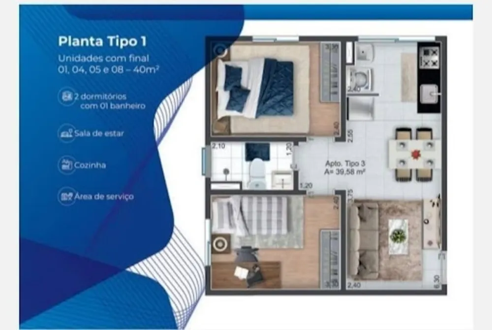 Apartamento, 2 quartos, 40 m² - Foto 3