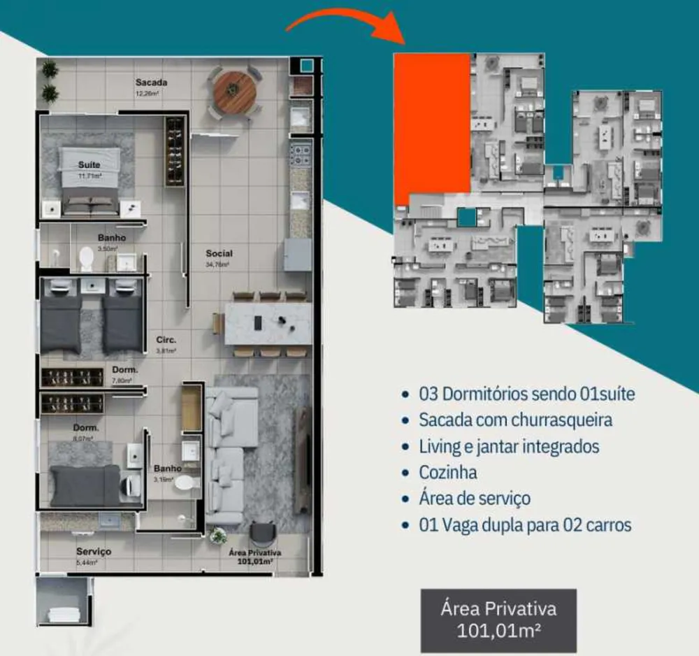Apartamento, 3 quartos, 101 m² - Foto 2