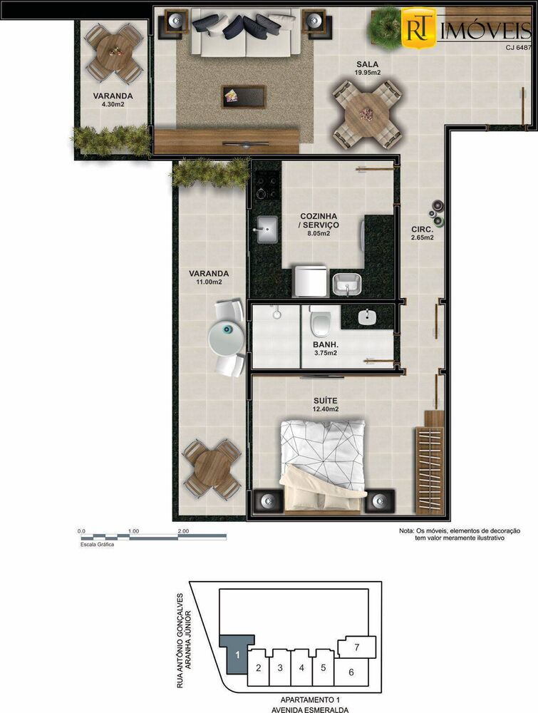 Apartamento à venda com 1 quarto, 53m² - Foto 3