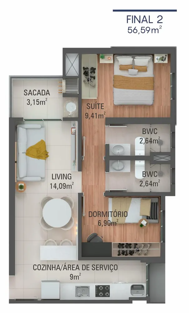Apartamento, 2 quartos, 57 m² - Foto 7