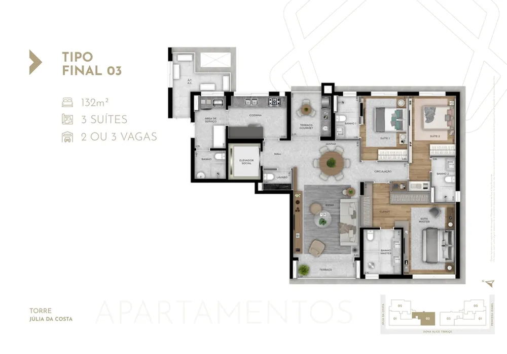 Apartamento, 3 quartos, 132 m² - Foto 2