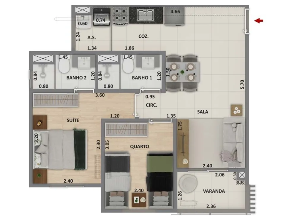 Apartamento, 2 quartos, 56 m² - Foto 6