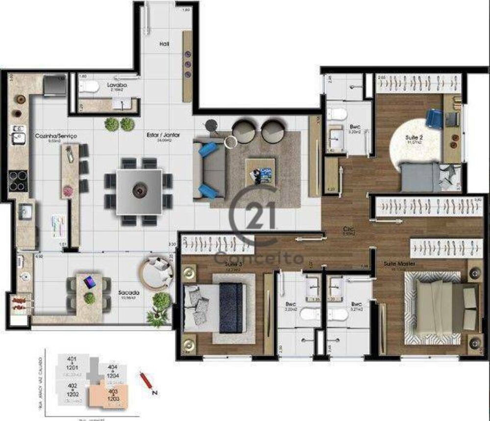 Apartamento à venda com 3 quartos, 129m² - Foto 3