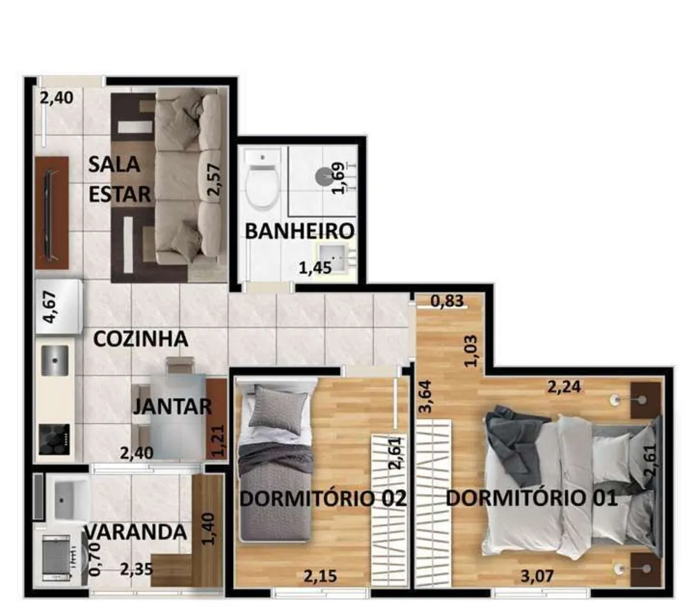Apartamento, 2 quartos, 61 m² - Foto 1