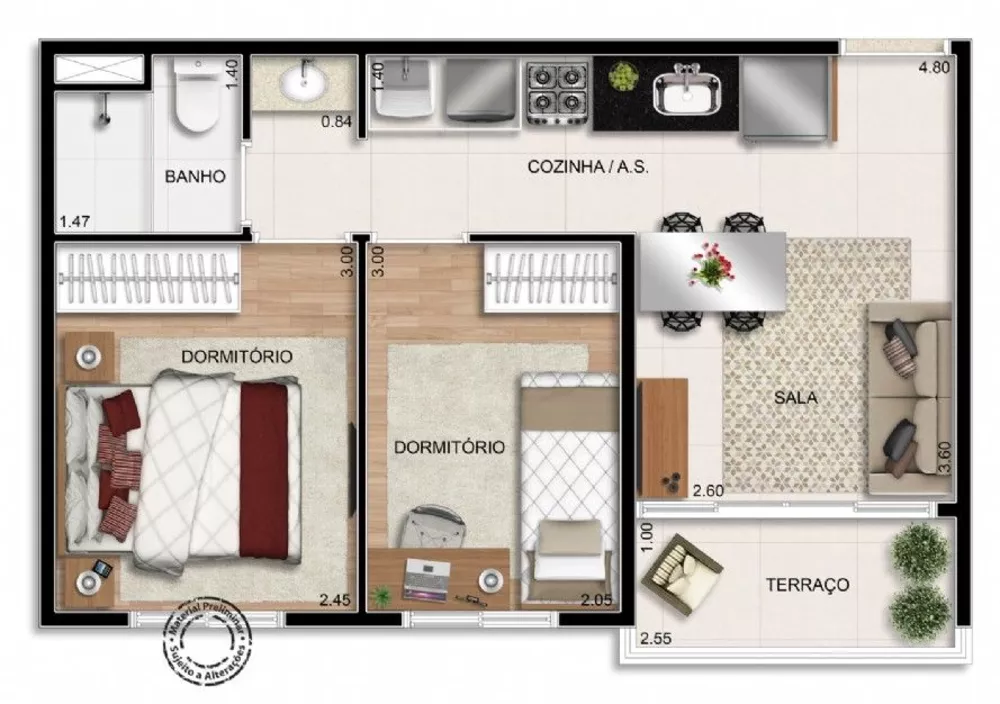 Apartamento, 2 quartos, 37 m² - Foto 9