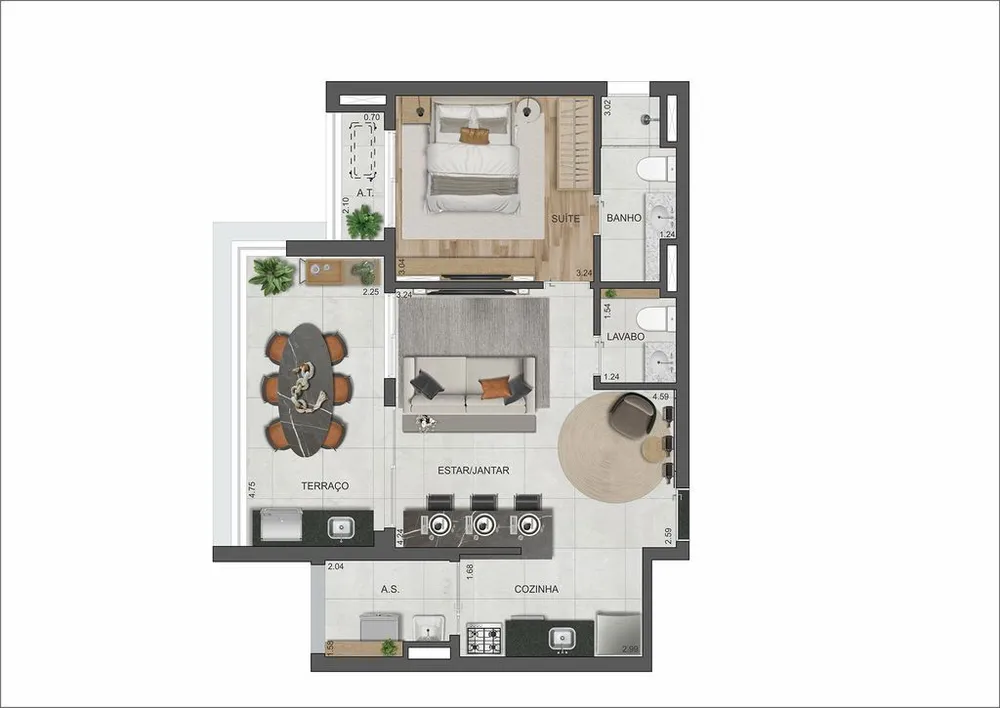 Kitnet-Studio, 34 m² - Foto 3