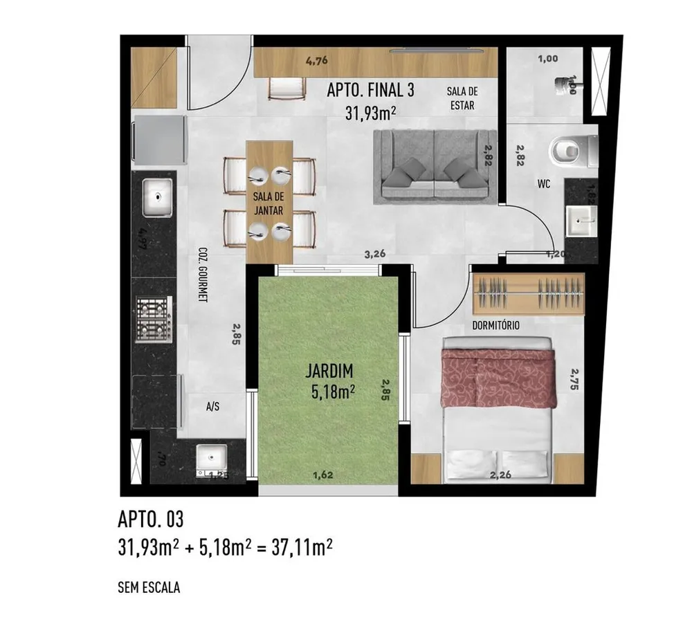 Apartamento, 2 quartos, 37 m² - Foto 3