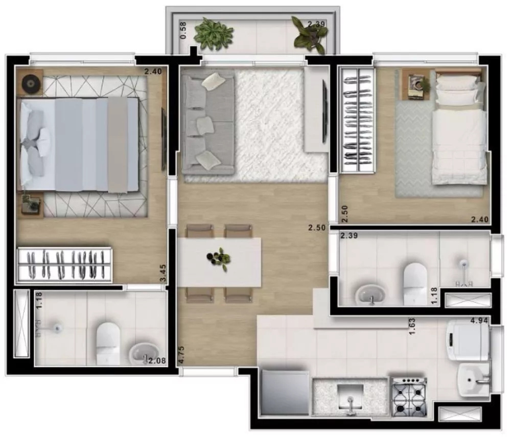Apartamento, 2 quartos, 41 m² - Foto 2