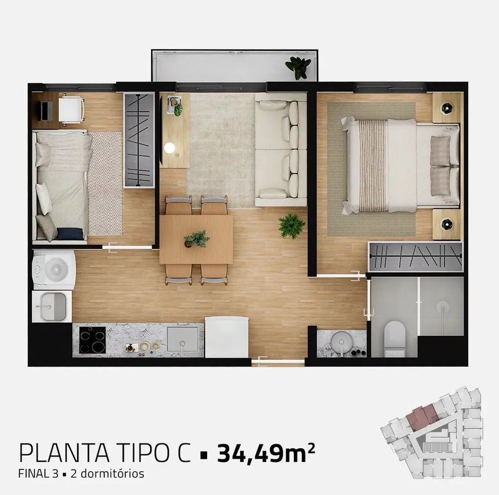 Apartamento, 2 quartos, 34 m² - Foto 8