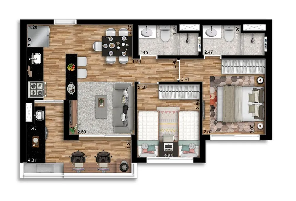 Apartamento, 3 quartos, 66 m² - Foto 2
