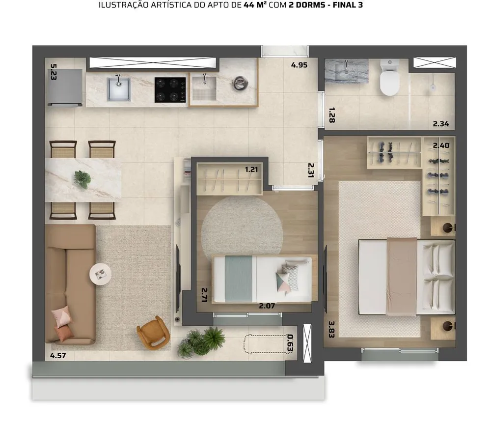 Apartamento, 2 quartos, 43 m² - Foto 2