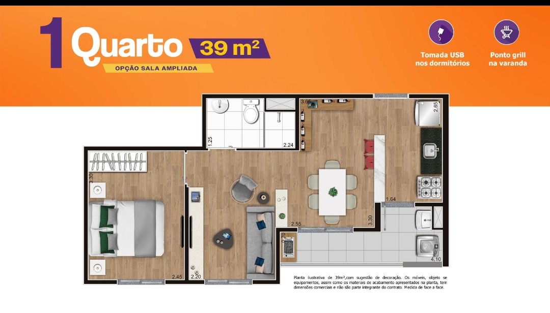 Apartamento à venda com 2 quartos, 39m² - Foto 2