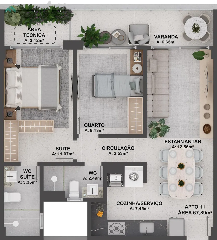 Apartamento, 1 quarto, 55 m² - Foto 2