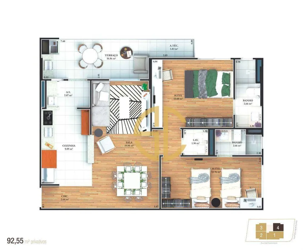 Apartamento, 2 quartos, 92 m² - Foto 1