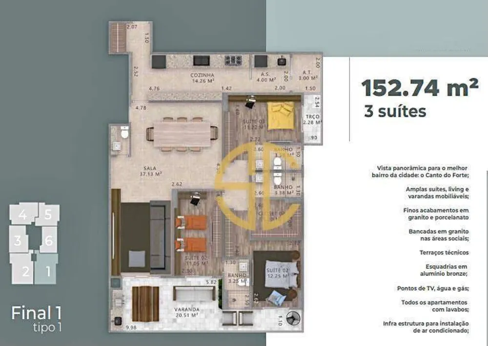 Apartamento, 3 quartos, 152 m² - Foto 1