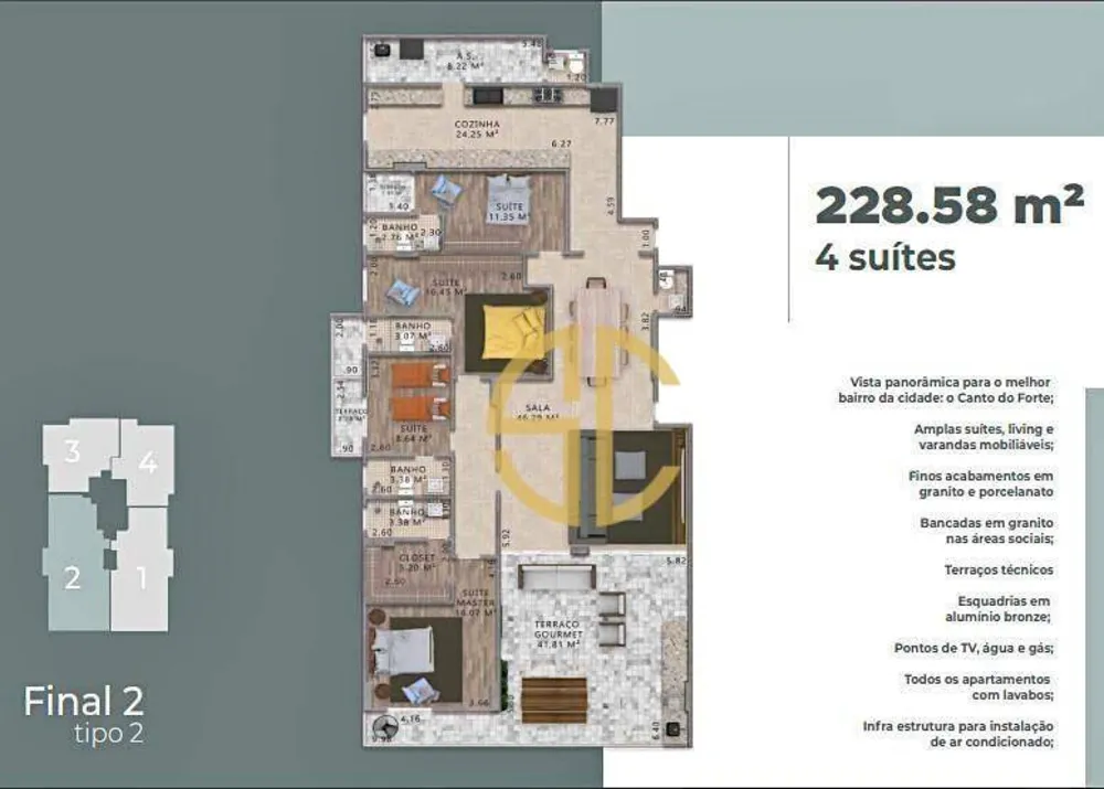 Apartamento, 4 quartos, 228 m² - Foto 1