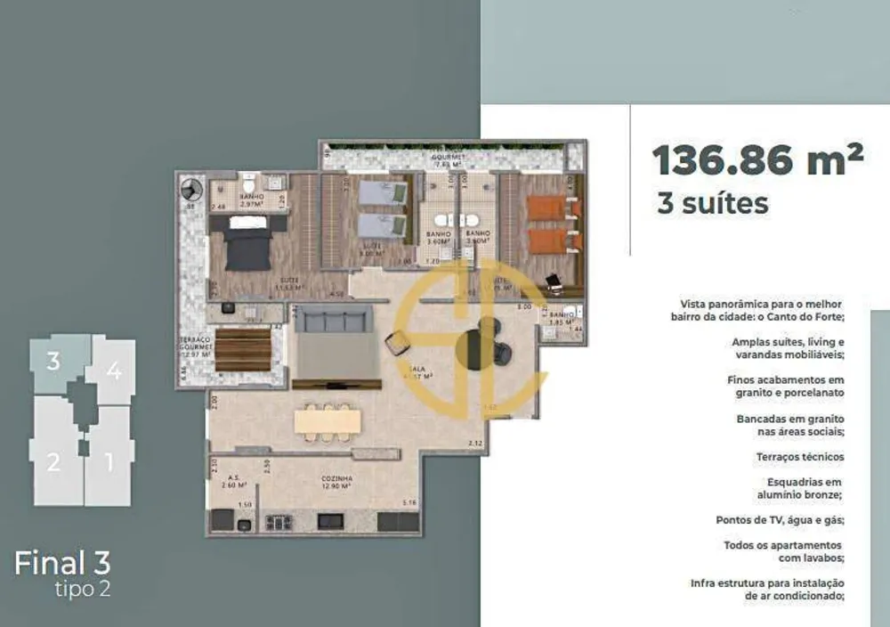 Apartamento, 3 quartos, 136 m² - Foto 1