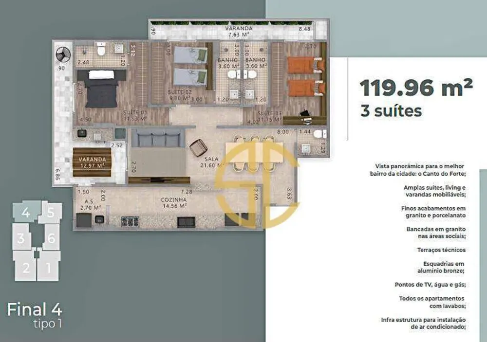 Apartamento, 3 quartos, 119 m² - Foto 1