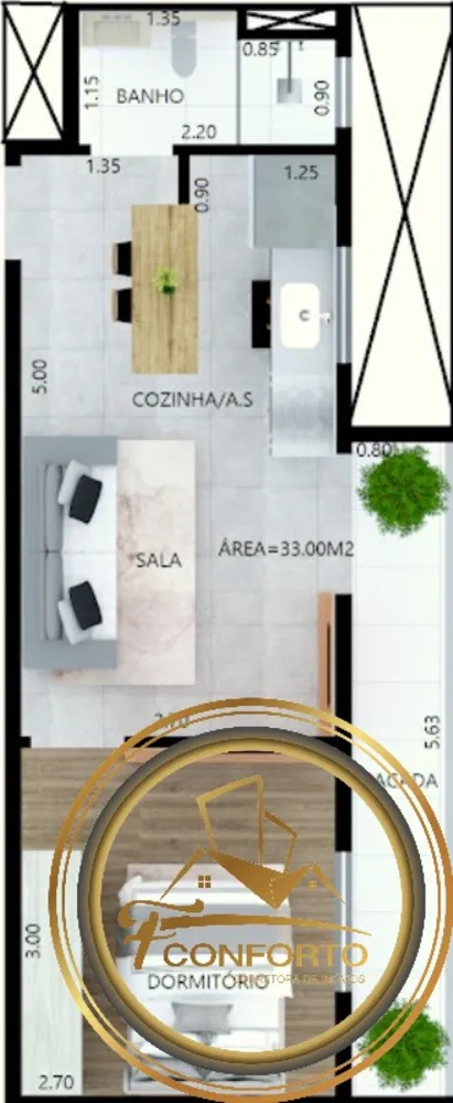 Apartamento, 1 quarto, 33 m² - Foto 1