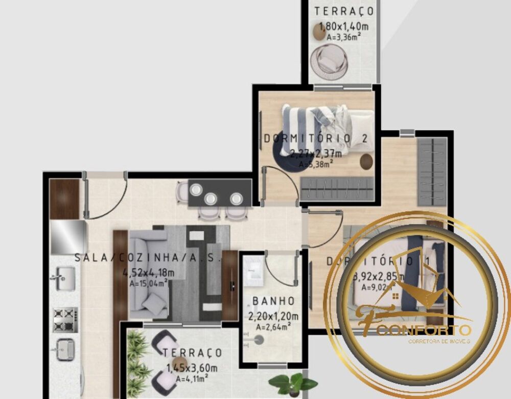 Apartamento, 2 quartos, 46 m² - Foto 1