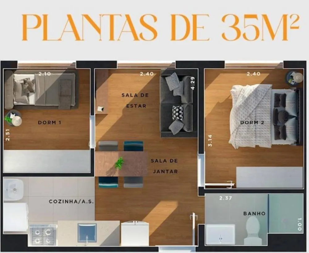 Apartamento, 2 quartos, 34 m² - Foto 1
