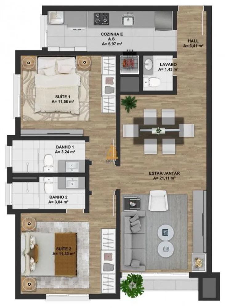 Apartamento, 1 quarto, 48 m² - Foto 3
