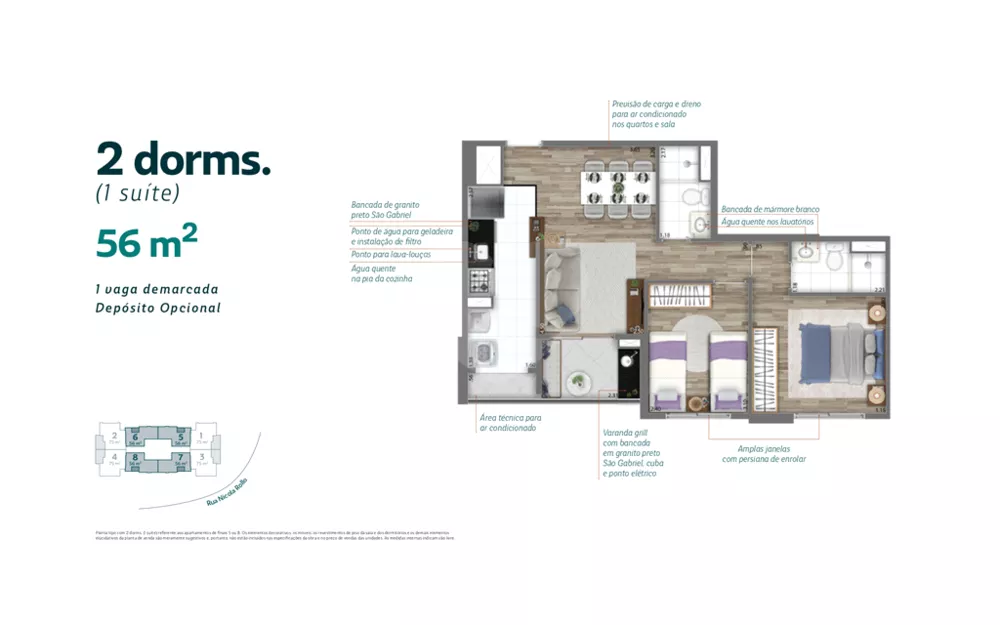 Apartamento, 2 quartos, 56 m² - Foto 2
