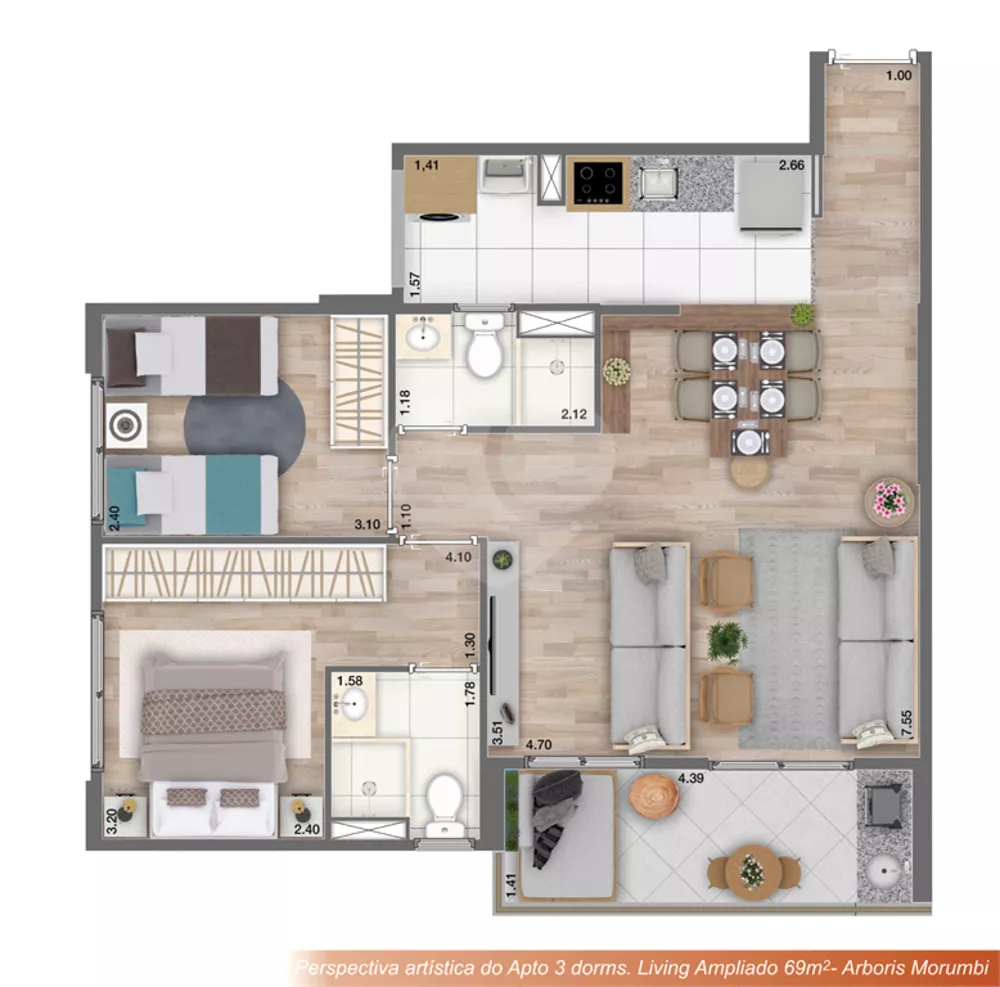 Apartamento, 3 quartos, 69 m² - Foto 2