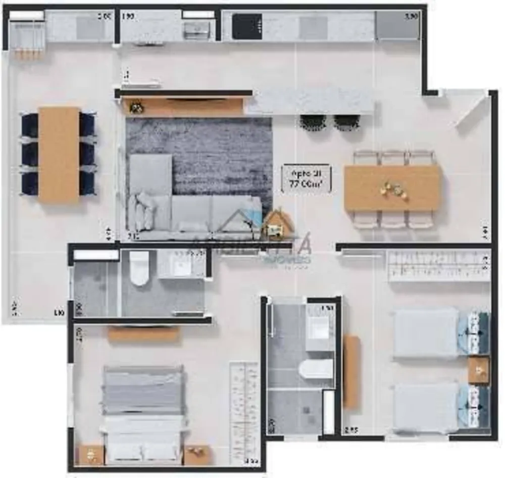 Apartamento, 2 quartos, 77 m² - Foto 3