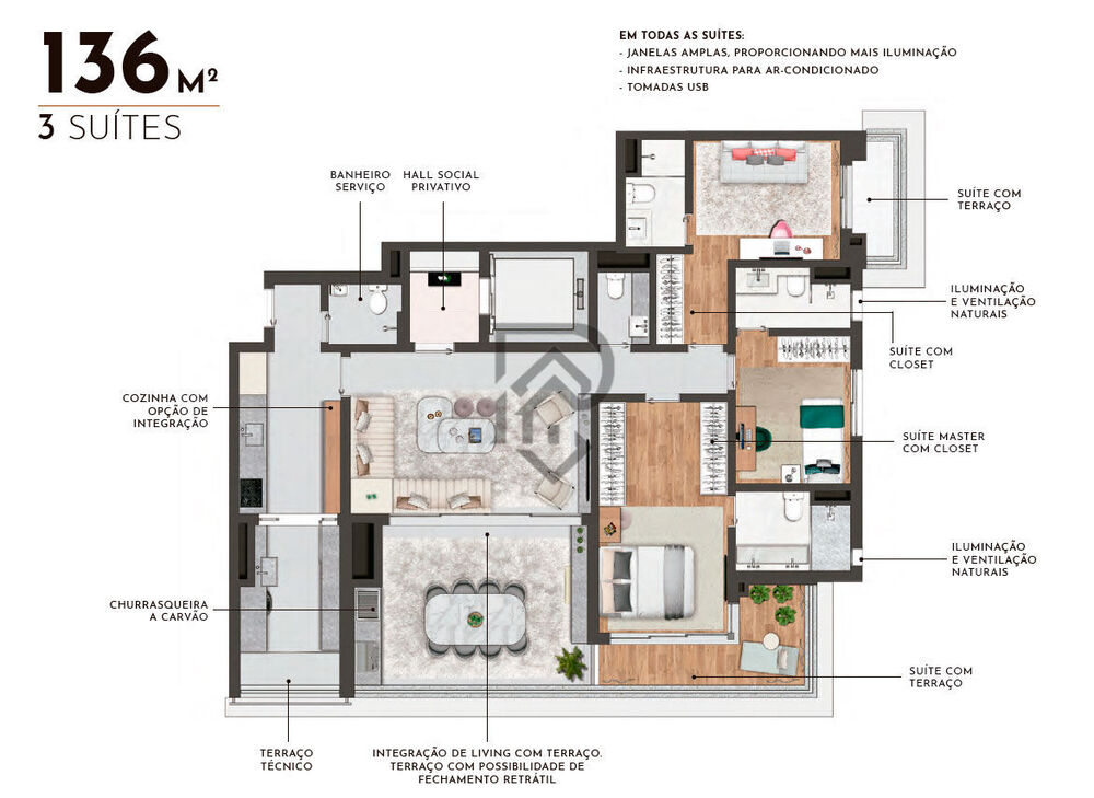 Apartamento, 3 quartos, 136 m² - Foto 2