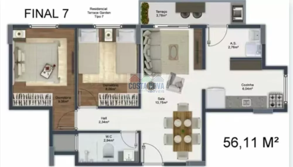 Apartamento à venda com 2 quartos, 59m² - Foto 2