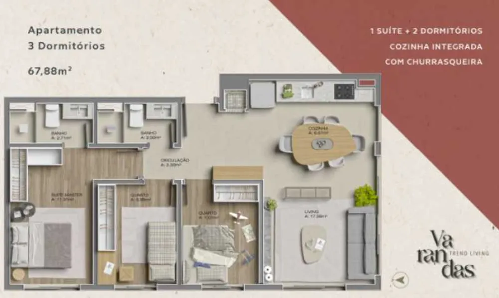 Apartamento, 3 quartos, 67 m² - Foto 2