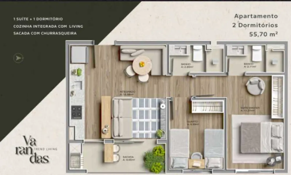 Apartamento, 2 quartos, 55 m² - Foto 1