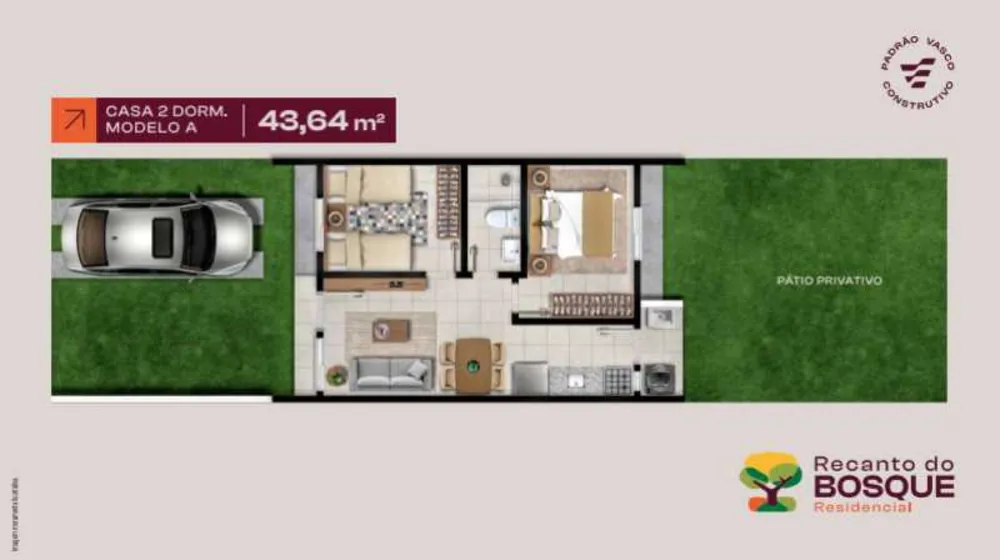 Casa, 2 quartos, 43 m² - Foto 1
