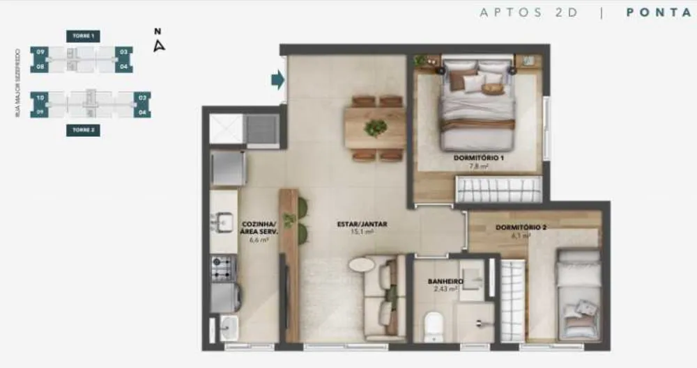Apartamento, 2 quartos, 43 m² - Foto 1