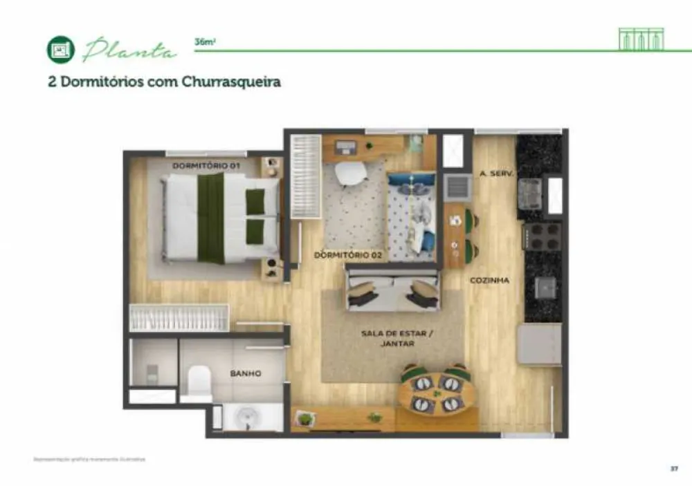 Apartamento, 2 quartos, 36 m² - Foto 1
