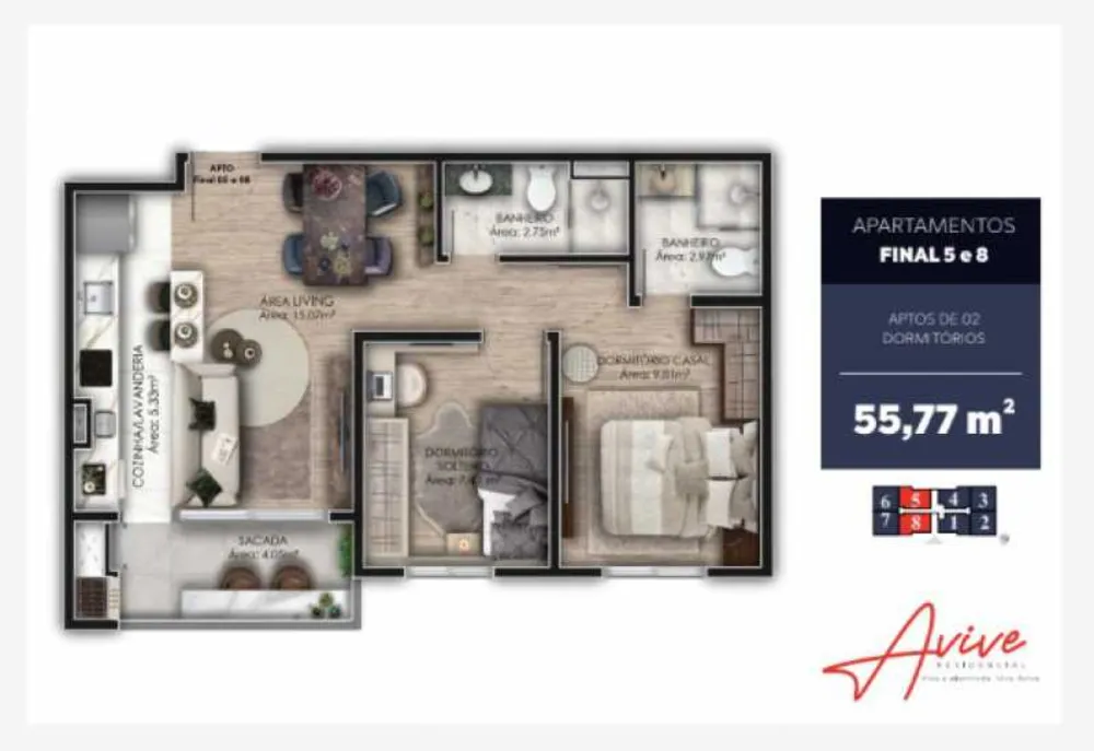 Apartamento, 2 quartos, 55 m² - Foto 1