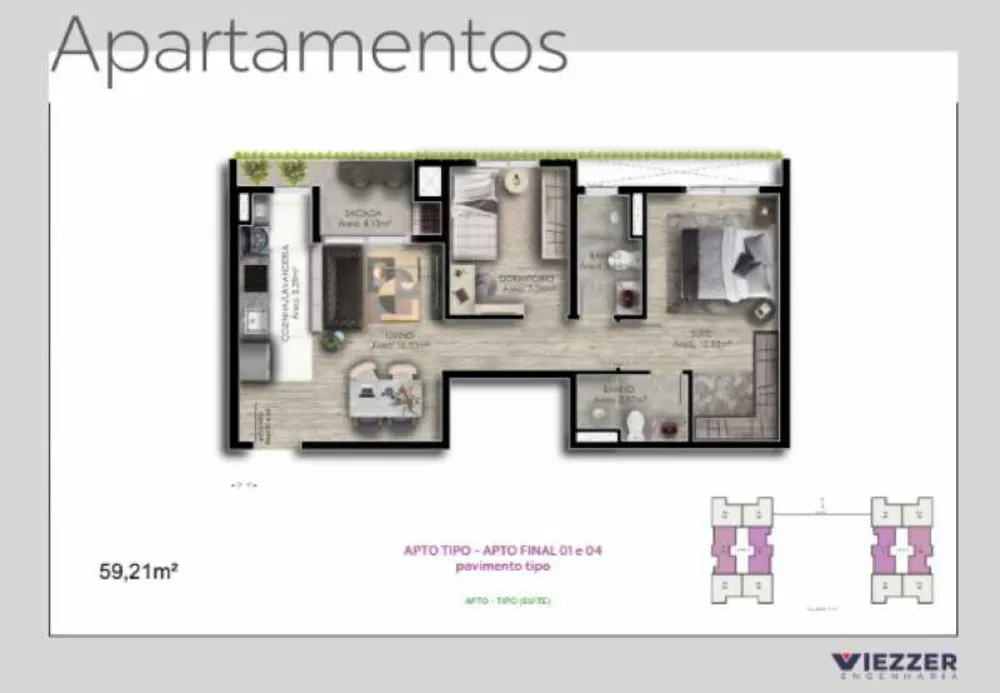 Apartamento, 2 quartos, 59 m² - Foto 1
