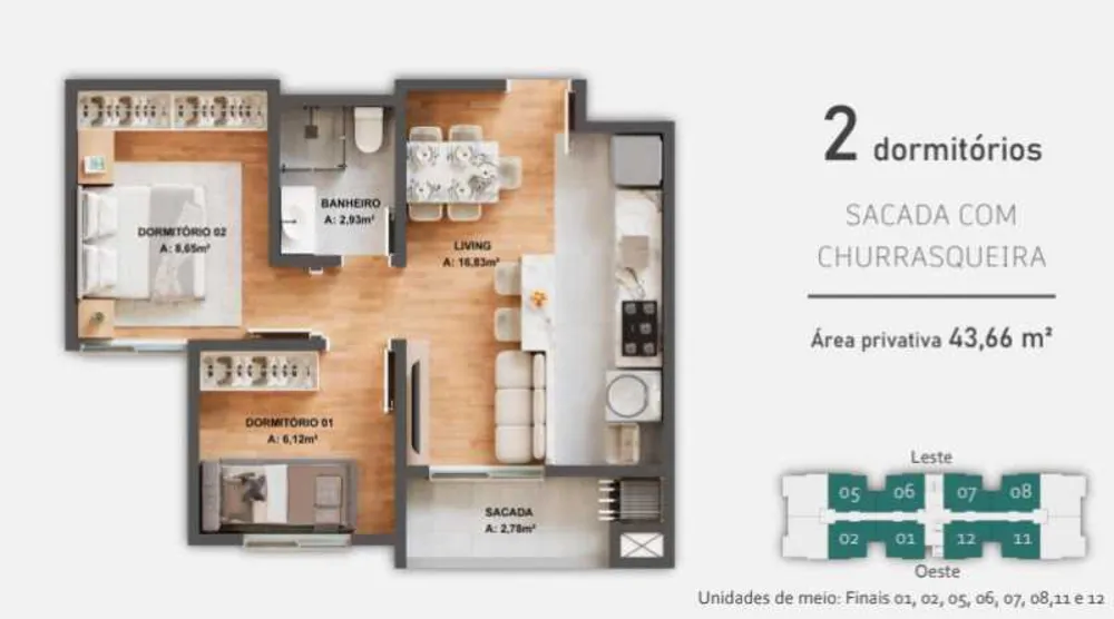 Apartamento, 2 quartos, 43 m² - Foto 1