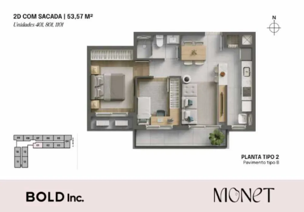Apartamento, 2 quartos, 53 m² - Foto 1