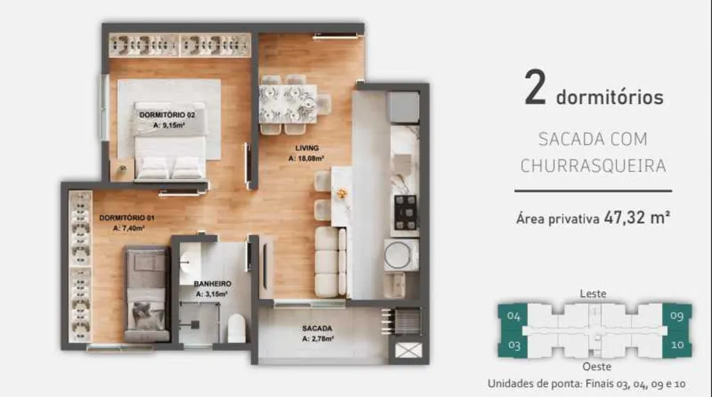 Apartamento, 2 quartos, 47 m² - Foto 1