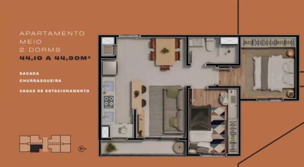 Apartamento, 2 quartos, 44 m² - Foto 1