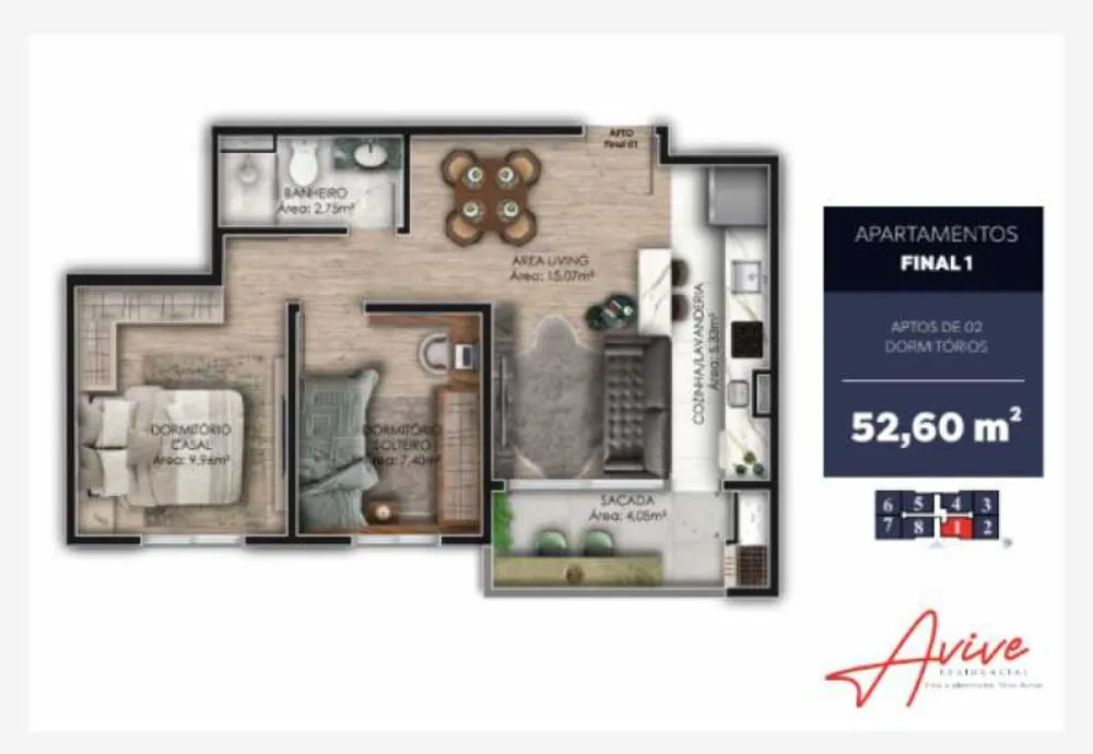 Apartamento, 2 quartos, 52 m² - Foto 1